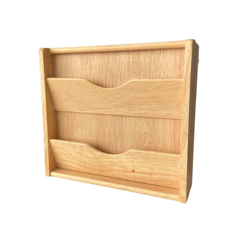 Wooden Wall-Mounted Magazine Rack with Multiple Hooks Made in Thailand